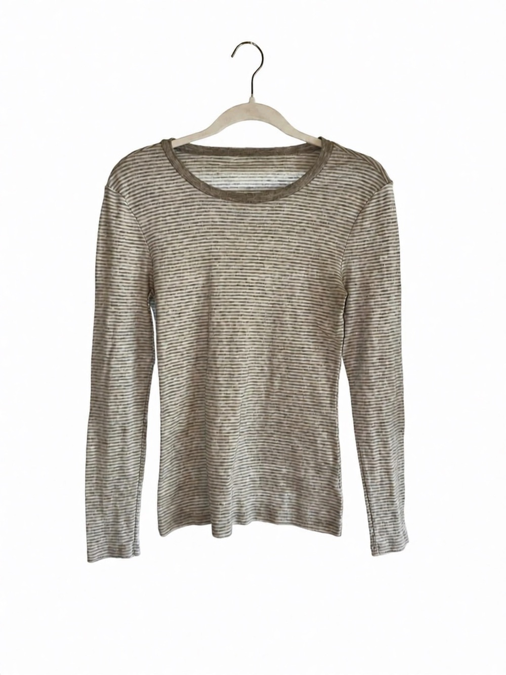 Old Navy Gray and White Striped Long-Sleeve Crewneck Top